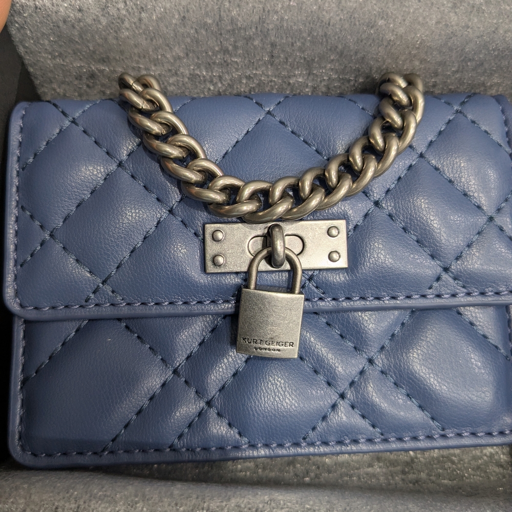 Kurt Geiger Blue Quilted Mini Bag with Silver Chain